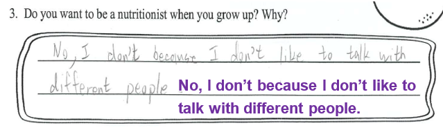 Example of students' writing