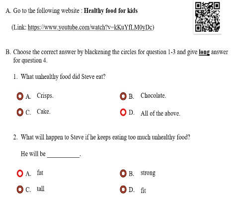 Students watch a video about one's eating habits and answer some questions.