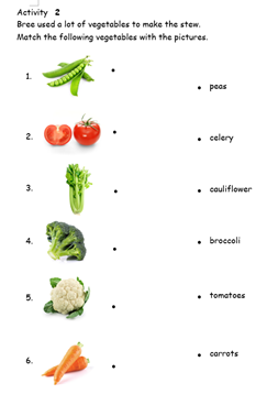 Students learn more vocabulary items on vegetables    after reading the story about healthy eating.