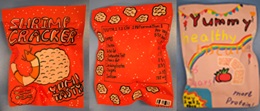 Students design food packaging in Visual Arts lessons    using different materials and include a food label on the food packaging.